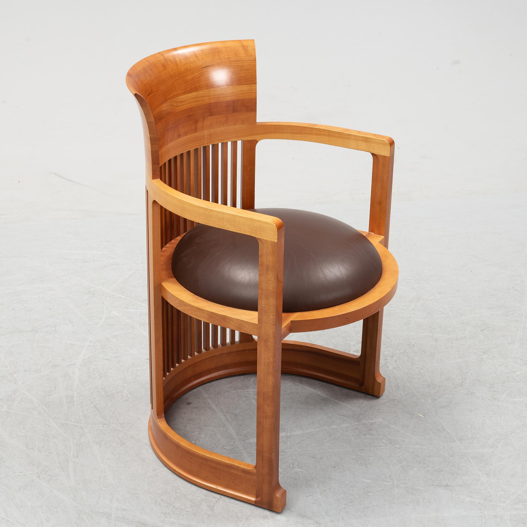 A model 606 'Barrel' chair by Frank Lloyd Wright for Cassina, designed 1937.