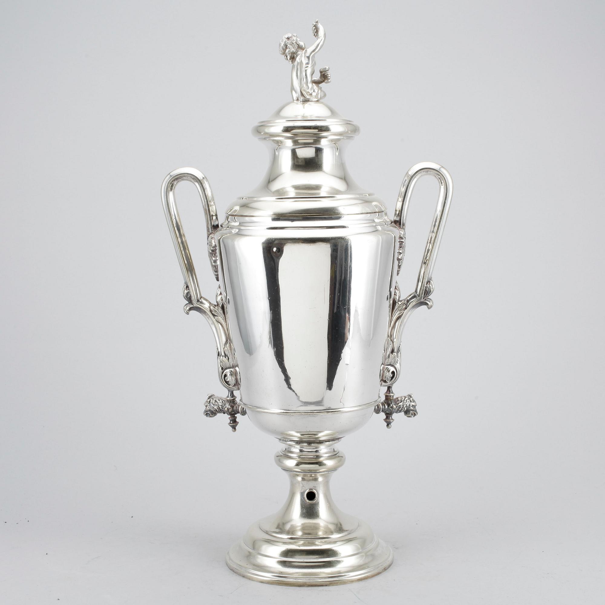 BRÄNNVINSCISTERN, nysilver, Carl Andreas Kjernås, omkring sekelskiftet år 1900.