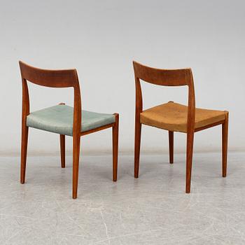 YNGVE EKSTRÖM, six Swedish teak mid 20th century dining chairs "Kontiki".