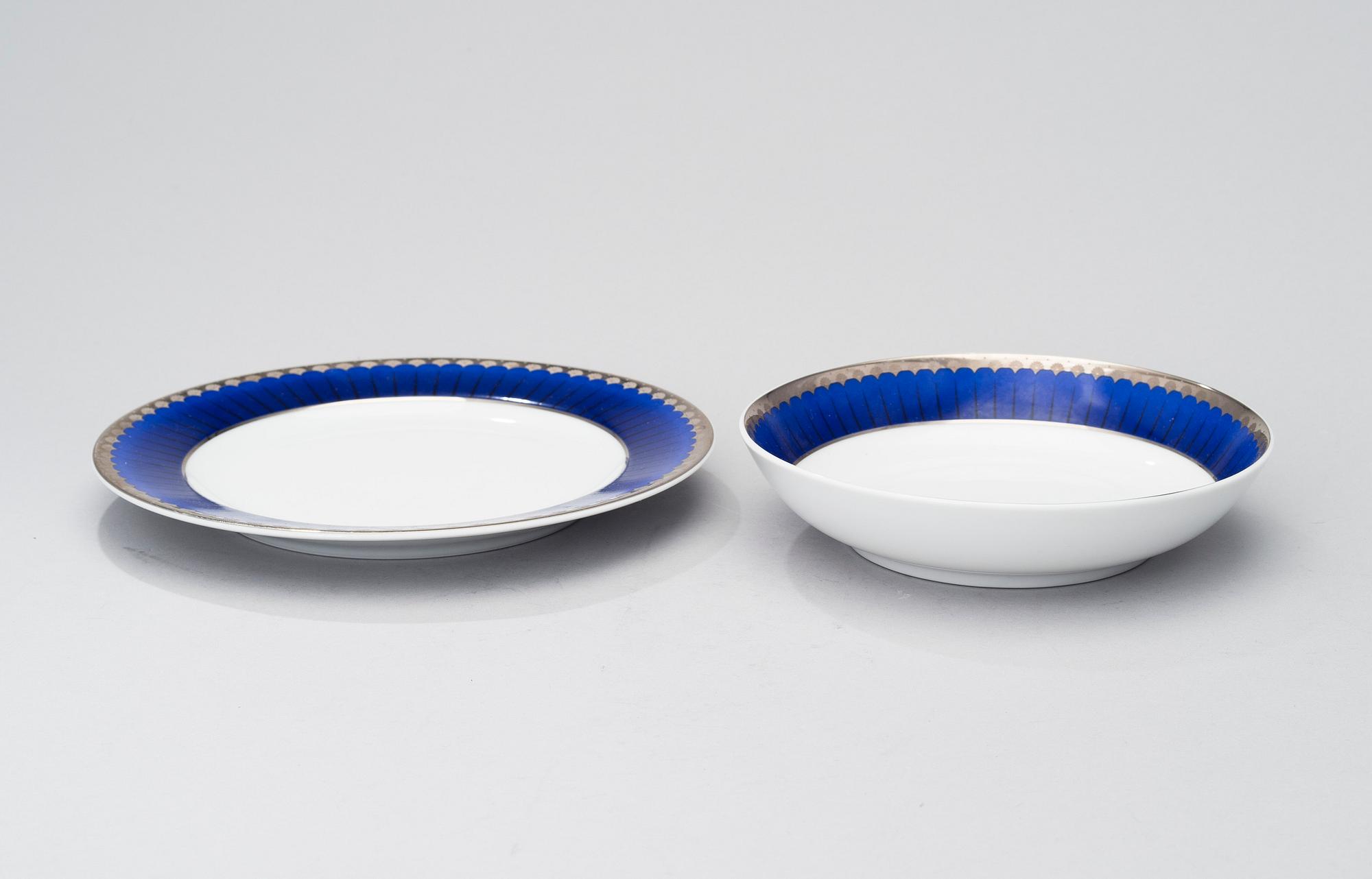 SIGVARD BERNADOTTE, 43 piece, porcelain tableware, "Christineholm"/"Marianne Royal Blue" Millenium 2000.