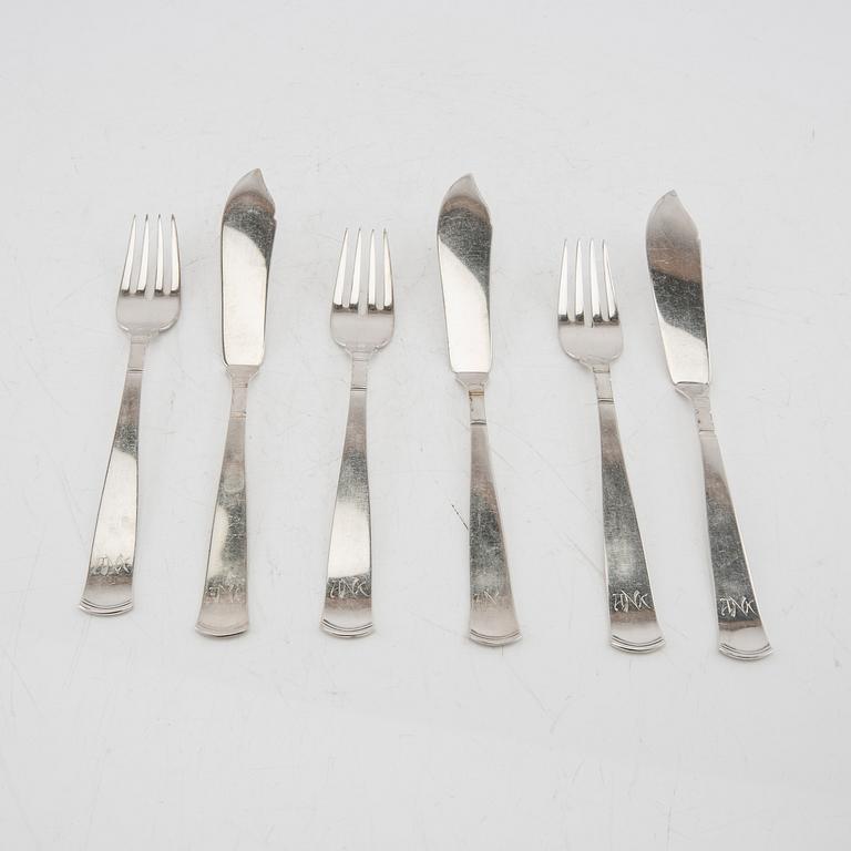 Jacob Ängman, fiskbestick 36 dlr "Rosenholm" GAB Stockholm 1950-tal.