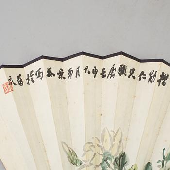 A fan leaf painting by Liu Erjia, signed and dated 1932.