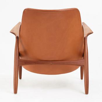 Ib Kofod-Larsen, a teak and brown leather "Seal" armchair, Olof Persons Fåtöljindustri (OPE), Sweden 1950's-60's.