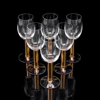 Six Gunnar Cyrén 'Nobel' wine glasses, for Orrefors.