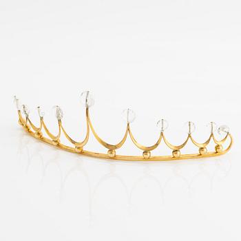 Tiara, gilded silver with faceted white topazes.