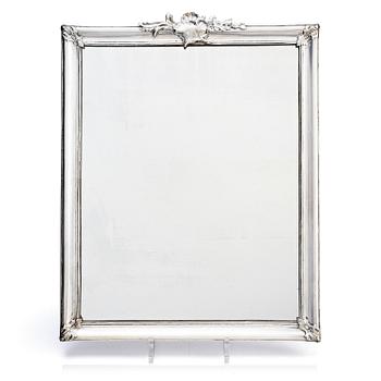 A Swedish Rococo mid-18th century mirror with silver frame  signed by Christian Precht.