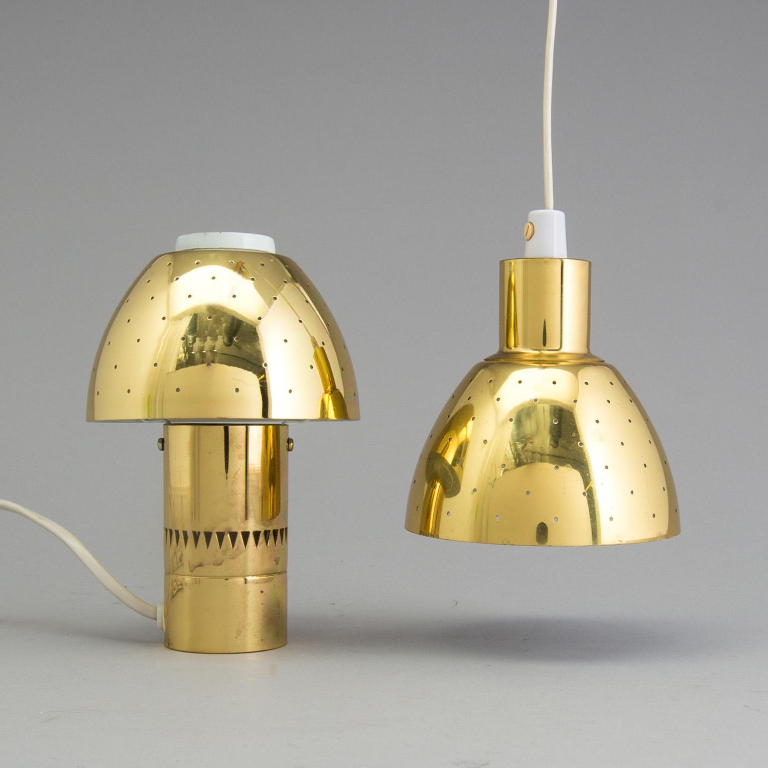 HANS AGNE JAKOBSSON, a ceiling lamp and a table lamp, brass, Markaryd, second half of the 20th century.