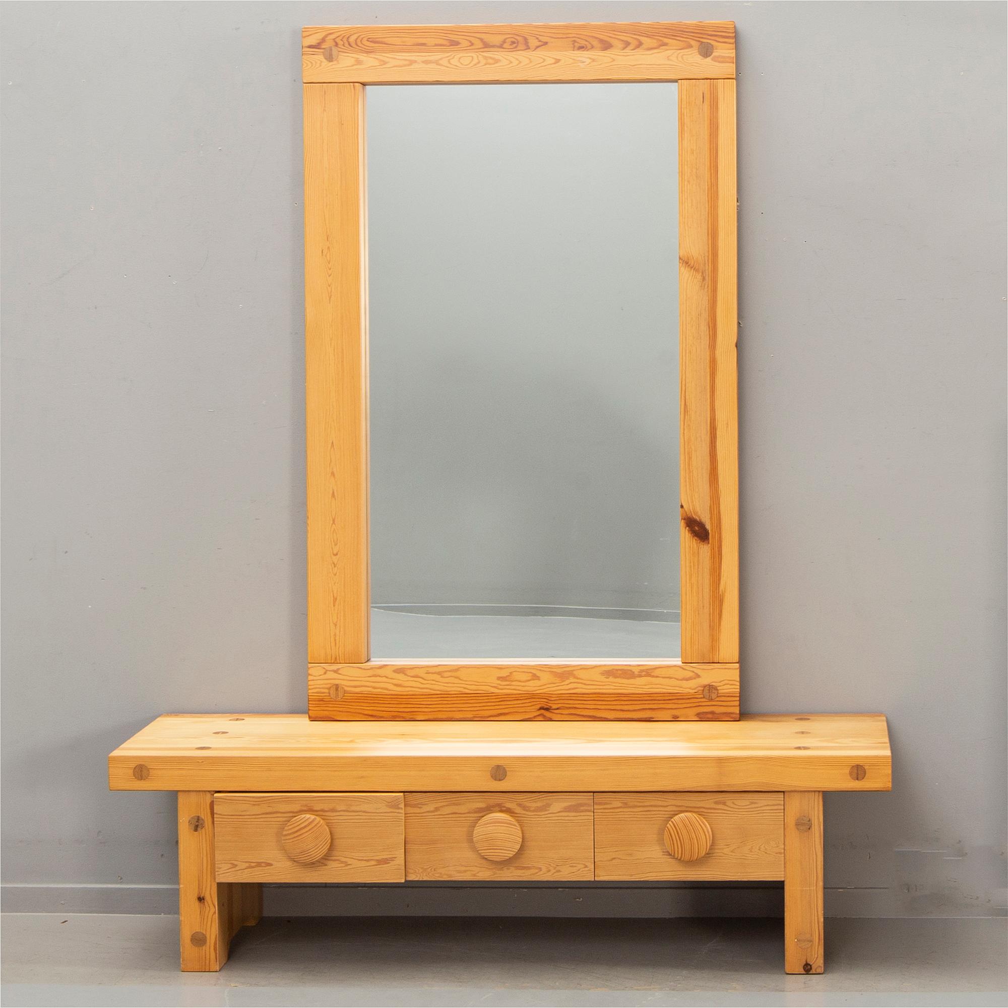 Hallmöbel, "Ruben", Nybrofabriken AB, mirror and chest of drawers, 1970s.