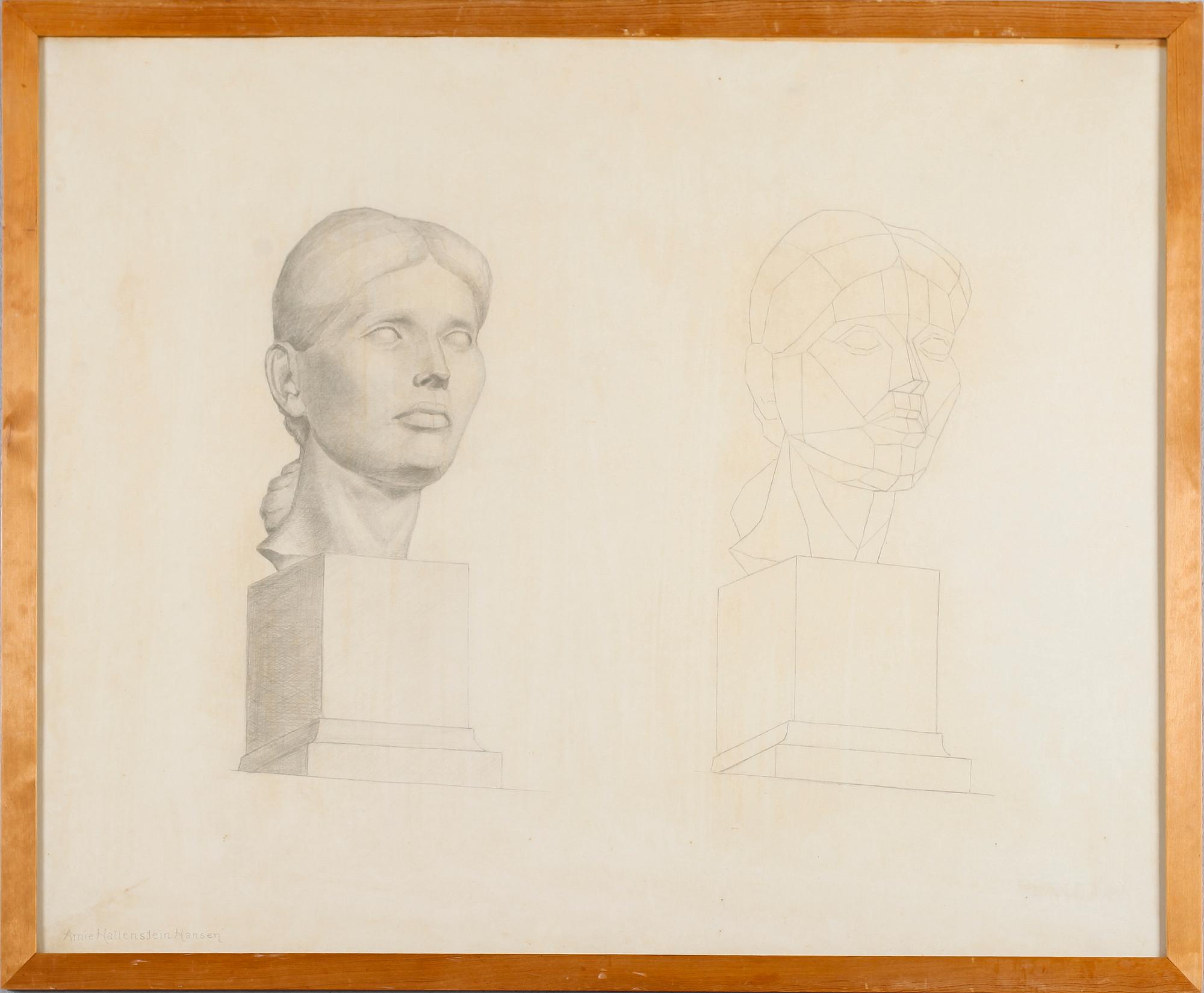 AMIE HALLENSTEIN HANSEN, 2 st, blyertsteckningar, signerade.