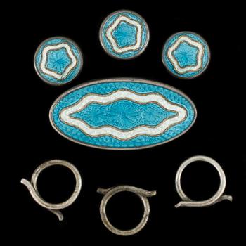 SMYCKESET, 4 delar, sterling silver, emalj, London tidigt 1900-tal. Vikt ca 7 gram.