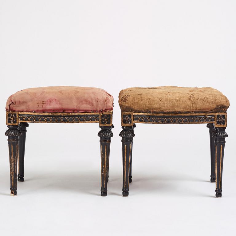 A pair of Gustavian stools by E Ståhl (master in Stockholm 1794-1820).