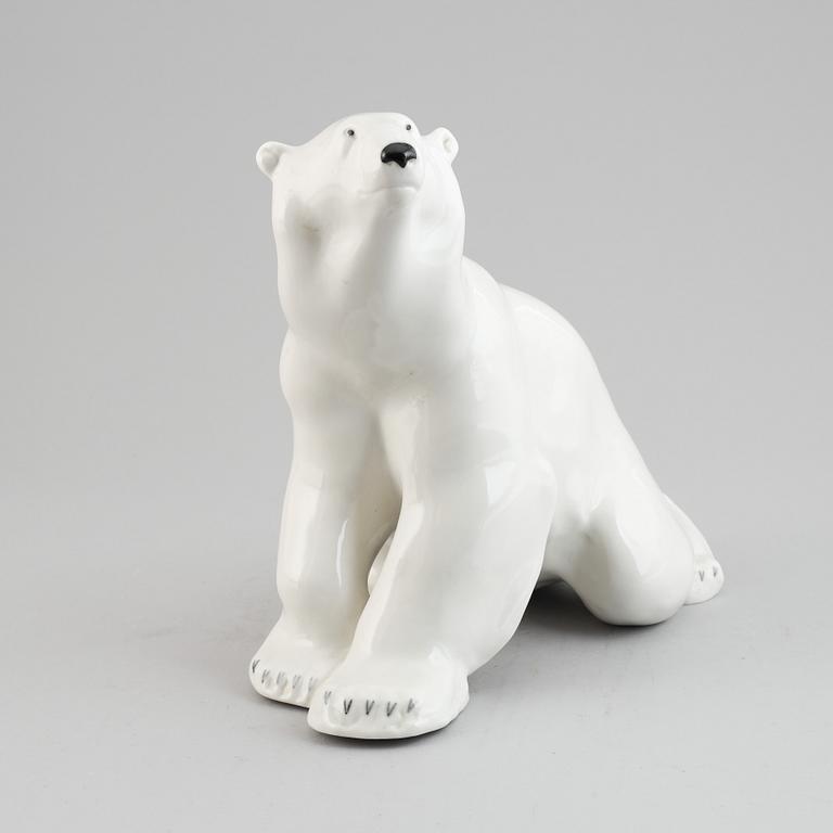 A polar bear porcelain figurine,  Lomonosov, Russia, 20th Century.