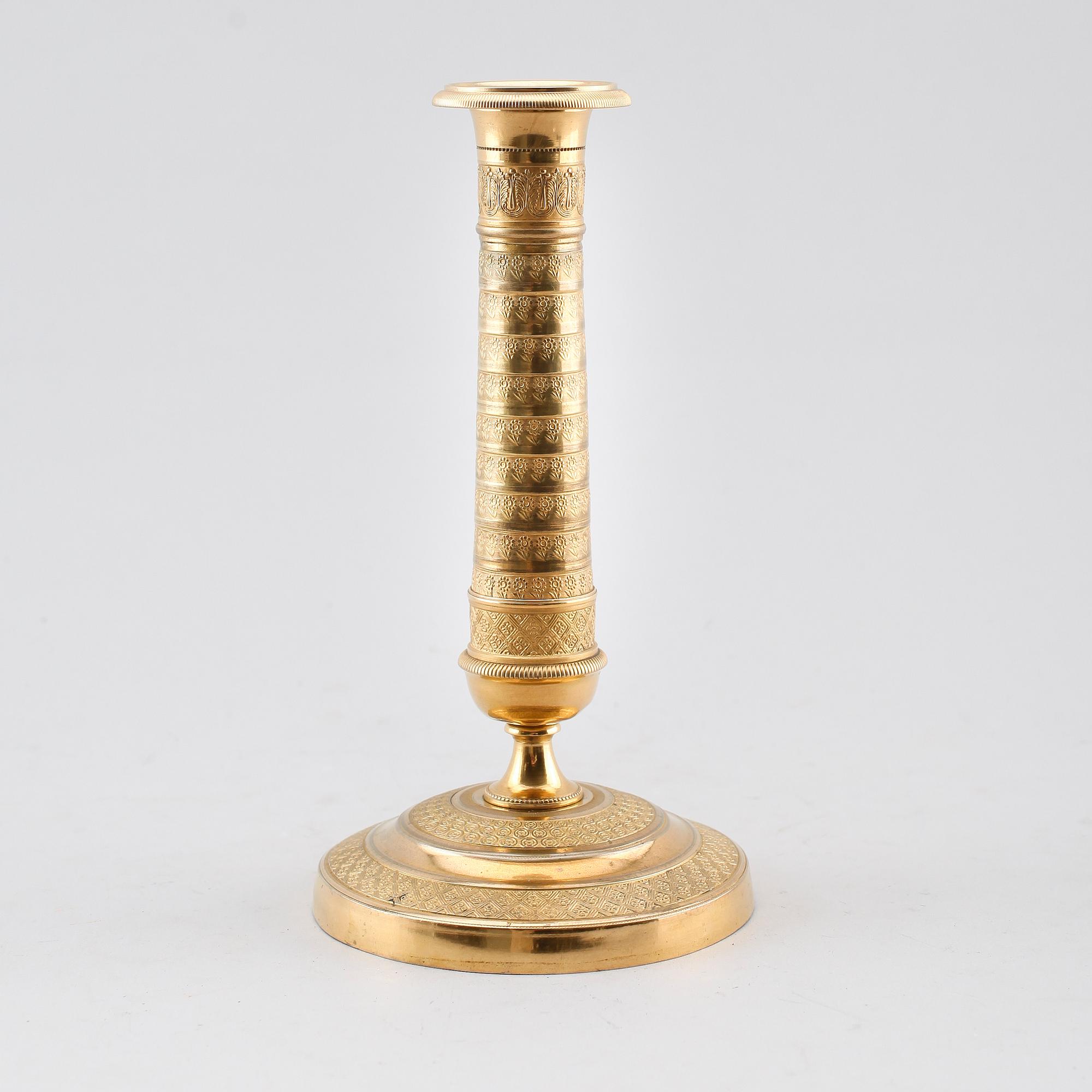 LJUSSTAKE, empire, förgylld brons, tidigt 1800-tal.