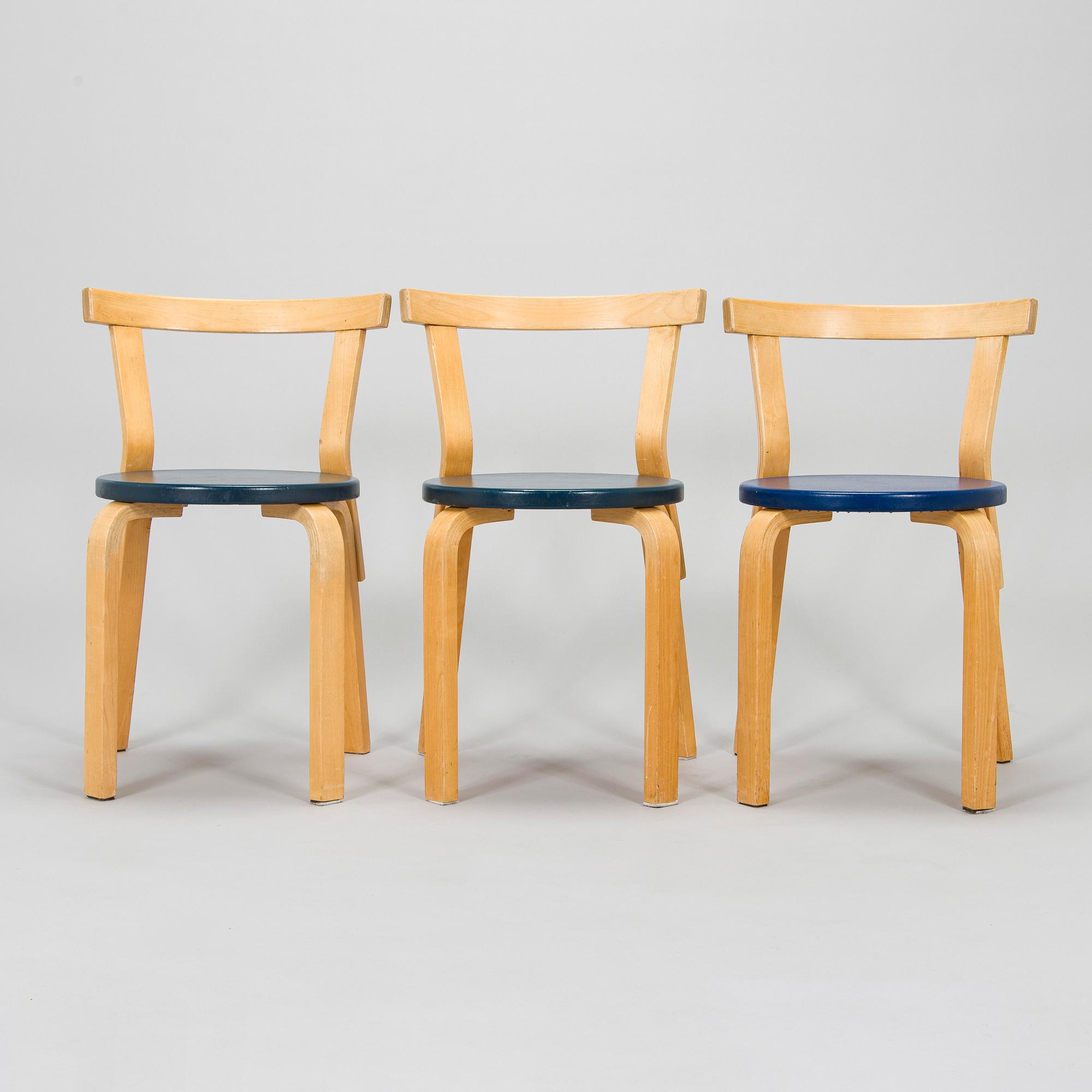 Alvar Aalto, a set of three 1960s '68' chairs for Artek.