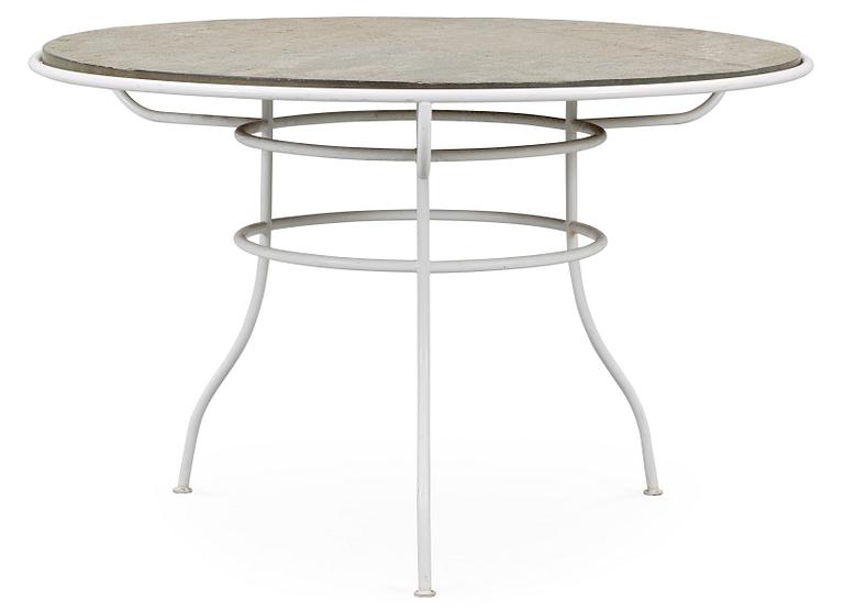 An Olle Rex lackered iron table with gray schist top by Svenskt Tenn.