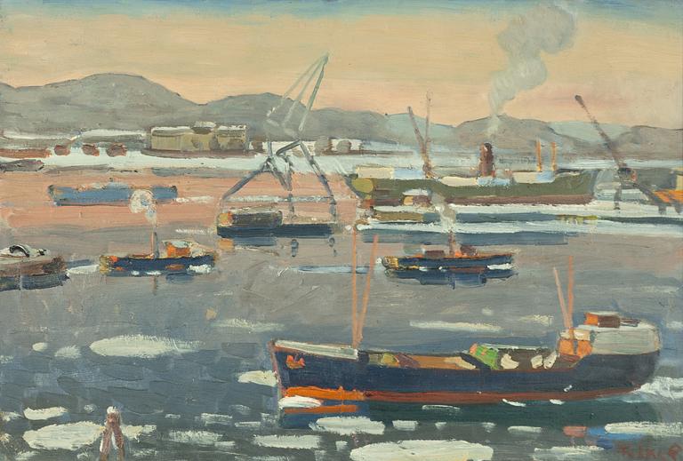 Folke Persson, Harbour scene, winter.
