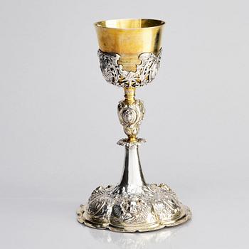 A German 17th century parcel-gilt silver cup, mark of Johann Haltenwanger, Augsburg 1697-1699.