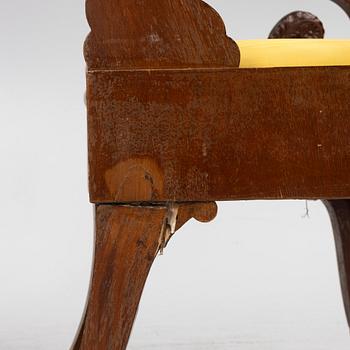 A pair of Russian/Baltic Empire mahogany armchairs, 1830's/40's.