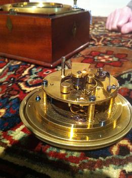 A Victorian mid 19th century mahogany and brass-mounted Parkinson & Frodsham two days Marine Chronometer.