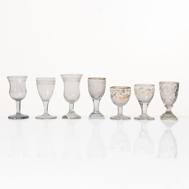 18 wine glasses, 19th century.