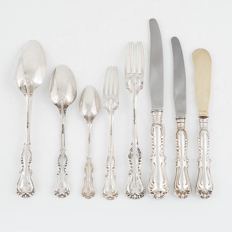 A Swedish Silver Cutlery, 'Prins Albert', marks including  CG Hallberg 1895, Möllenborg, Stockholm 1858 (122 pieces).