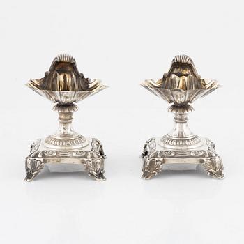 A Swedish pair of salt cellars, parcel-gilt silver, marks of Gustaf Theodor Folcker, Stockholm 1842.