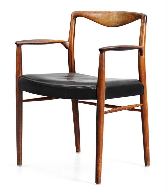 A Kai Lyngfeldt-Larsen, palisander chair with black leather upholstery by Søren Villadsen, Denmark, 1950's-60's.