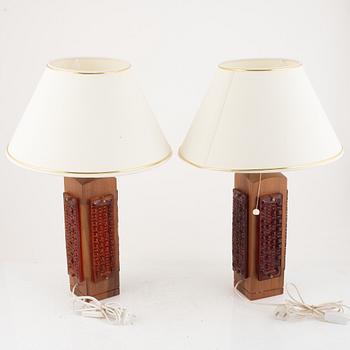 Table lamps, a pair, walnut, 1960s/70s.