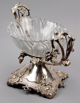UPPSATSSKÅL, silver och glas, nyroroko, 1800/1900-tal.