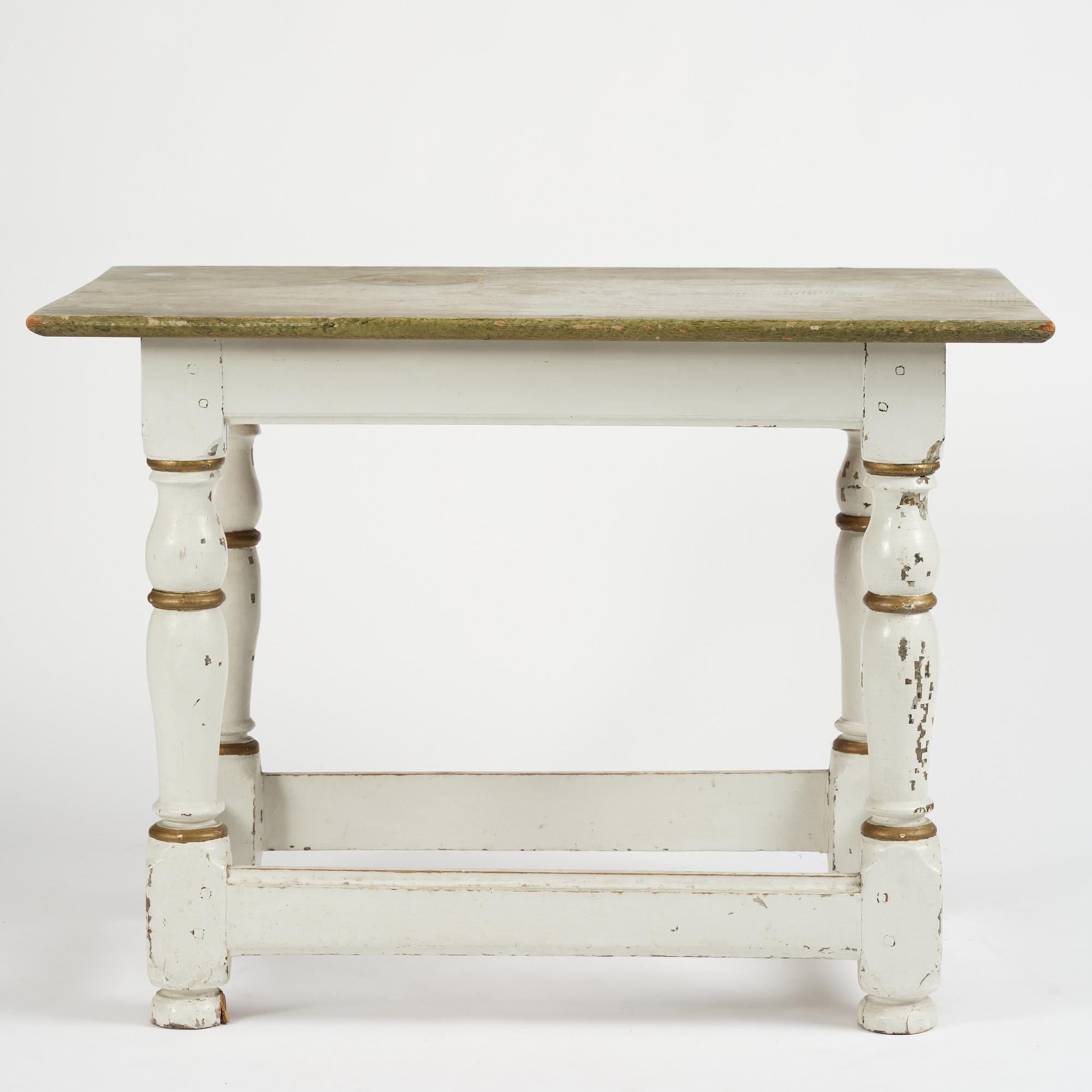 A Swedish baroque and faux marble-painted table, circa 1700.
