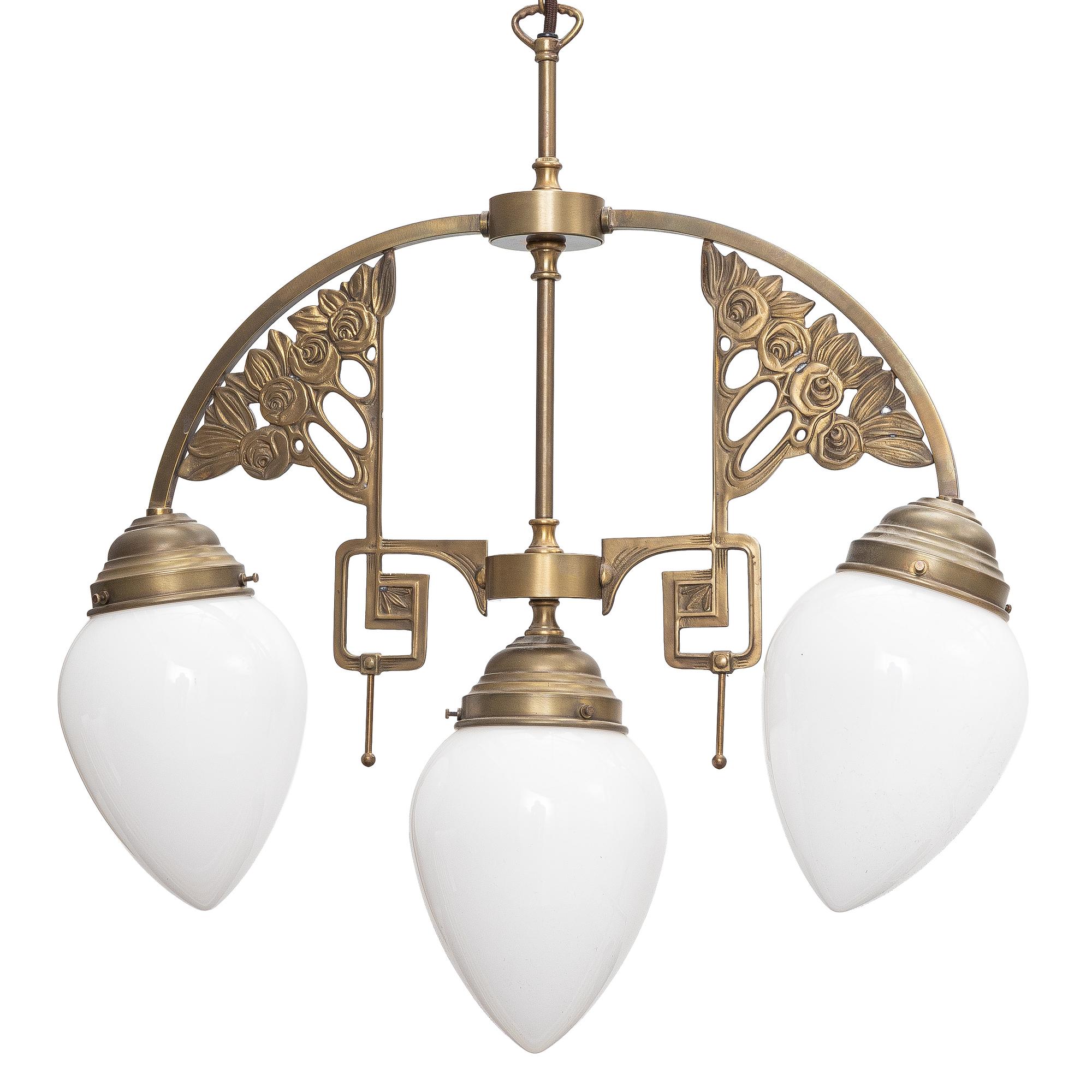 Ceiling lamp, Art Nouveau style, circa 2000, Berliner Messinglampen, Germany.