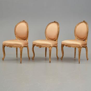 Six Swedish Transition Rococo/Gustavian 18th century chairs.