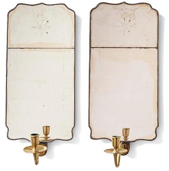 115. A pair of Gustavian engraved glass one-branch girandole mirrors by N. Meunier (master in Stockholm 1754-97).