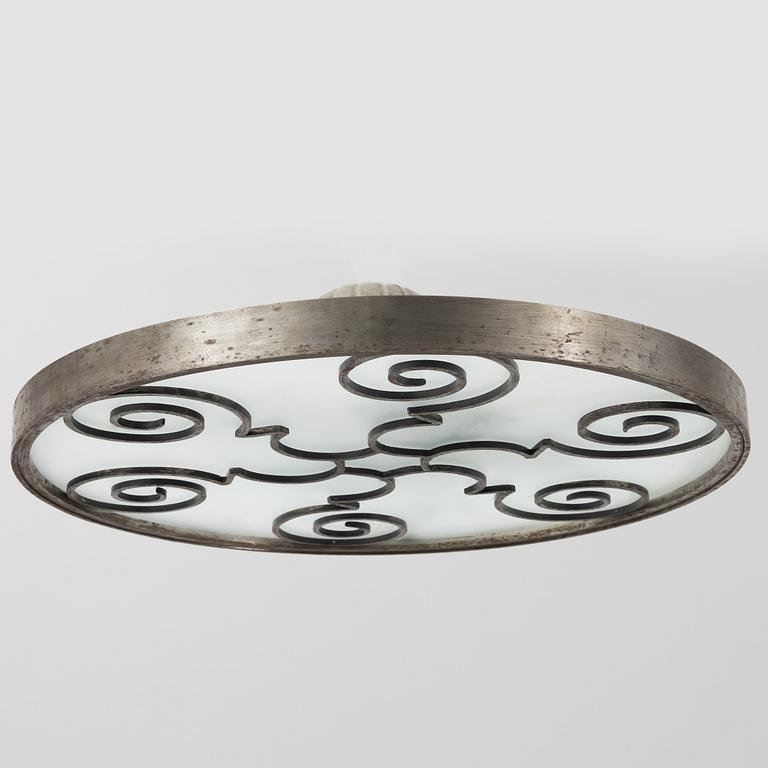 Lars Holmström, a Swedish Grace brass and steel framed ceiling light, Arvika 1920-30s.