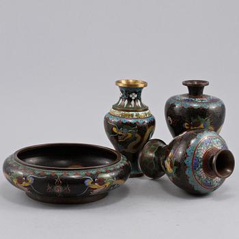 PARTI CLOISONNÉ, 4 st, orientaliska, 1900-tal.