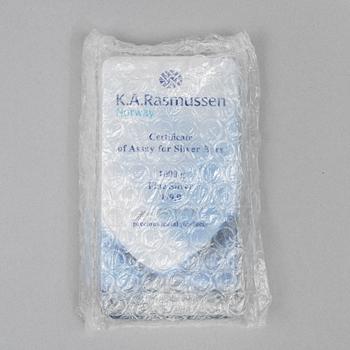 A silver bar, 1000 grams of fine silver, K.A. Rasmussen, Norway.