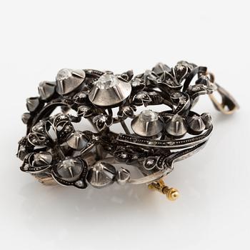 Pendant/brooch, silver with old-cut and rose-cut diamonds, 19th century,