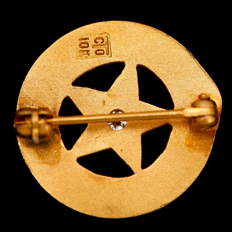 BROSCH, 10 k guld med liten briljant. Vikt ca 2 g.