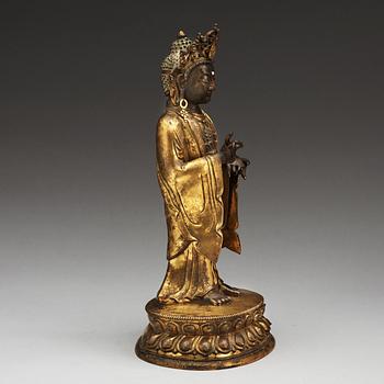 A gilt bronze figure of a Bodhisattva, Qing dynasty.