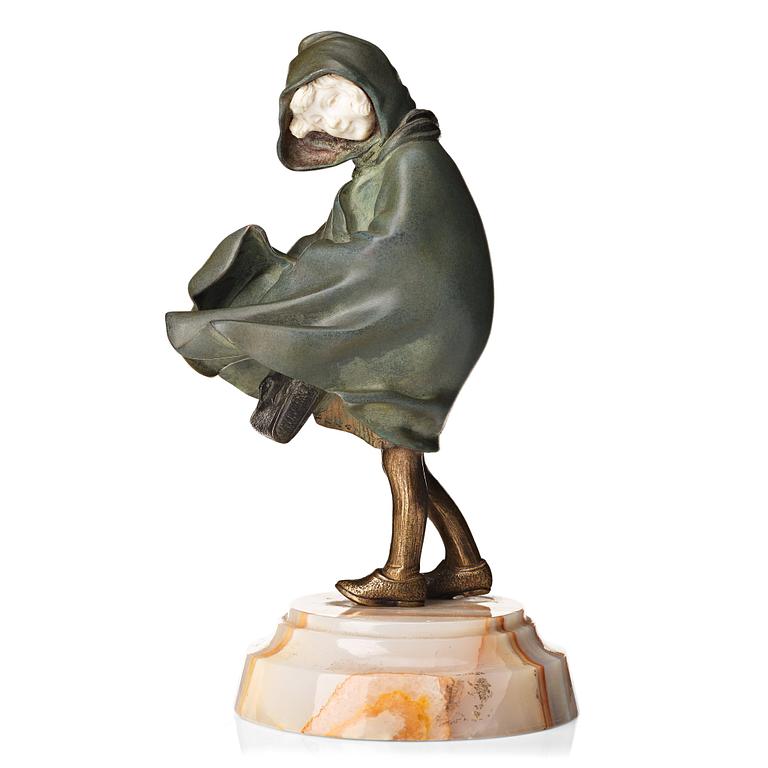 Demetre Chiparus, a "Hooded cloak" patinated bronze and ivory sculpture, Paris 1920's.