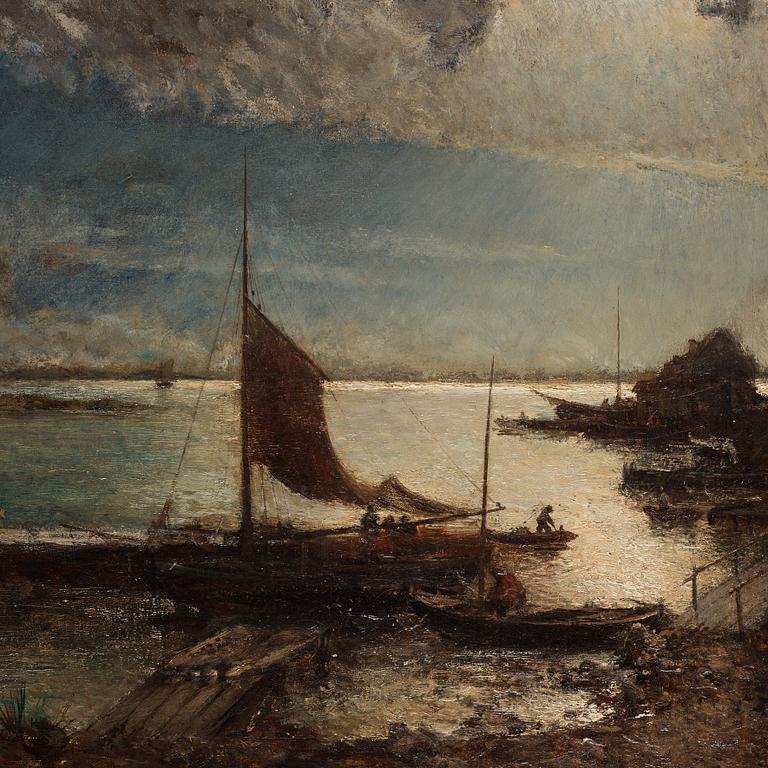 Alfred Wahlberg, Moonlit view from Vaxholm, Sweden.