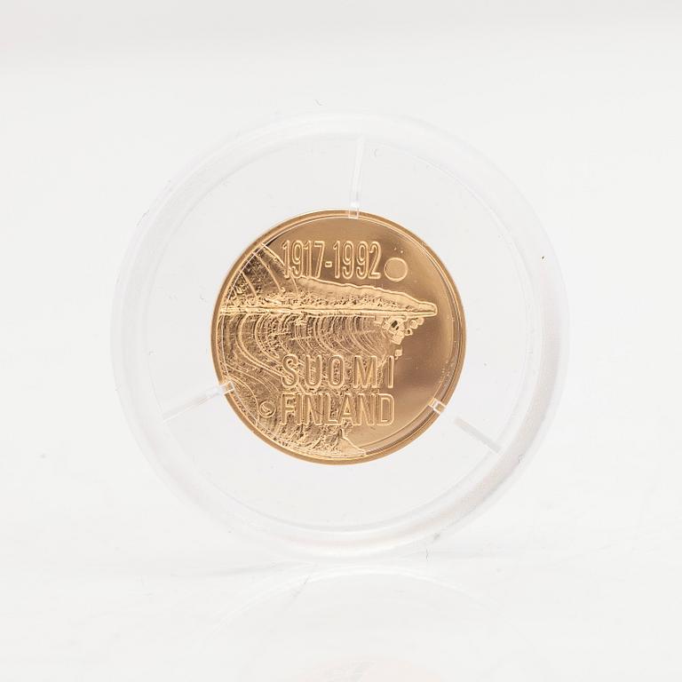 Jubileumsmynt, guld (900), Finland, 1000 mk, Finland 75 år.