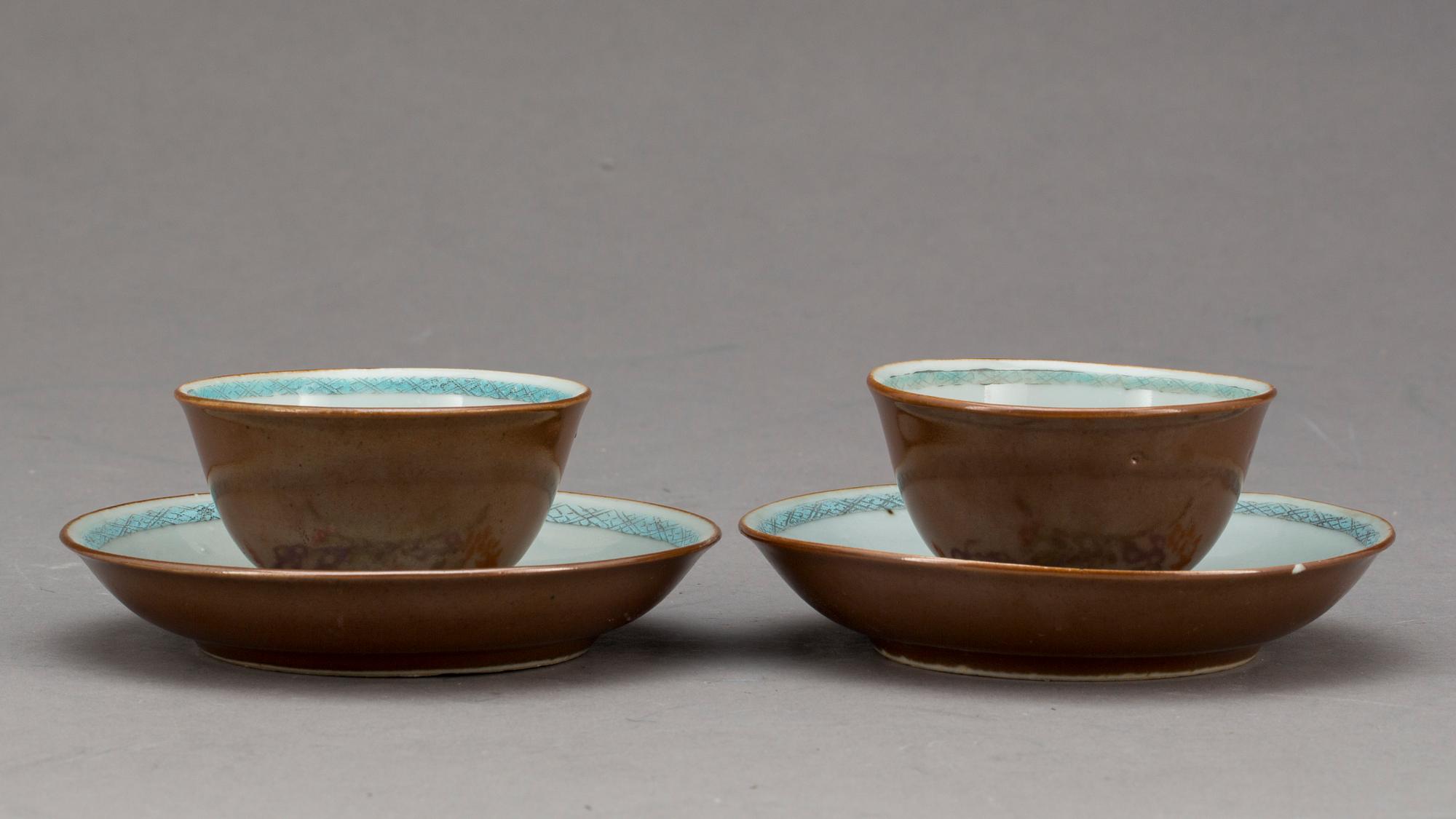 KOPPAR MED FAT, 2 st, Kina, Qianlong (1736-1795), porslin.