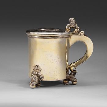 1035. A Swedish 18th century siver-gilt tankard, marks of Conrad Gadd, Kristianstad 1748.