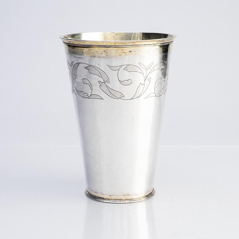 Christopher Richter, bägare, delvis förgyllt silver, Stockholm 1696. Karolinsk.