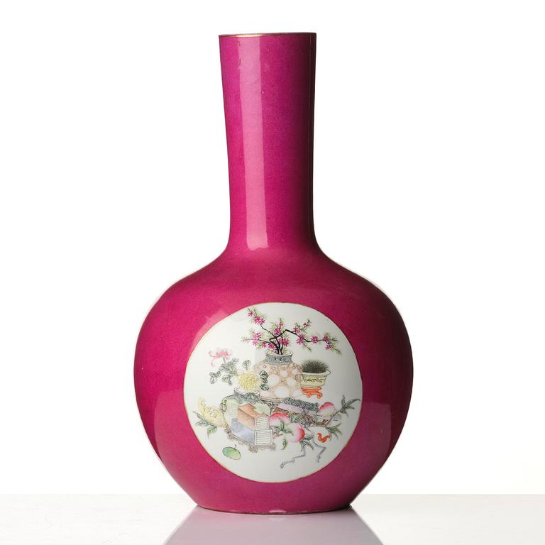A pink ground Chinese famille rose vase, 20th century.