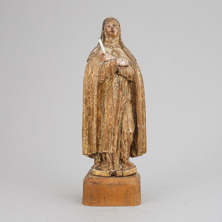 SAKRAL SKULPTUR, trä, 1700-tal. Troligen Den heliga Birgitta.