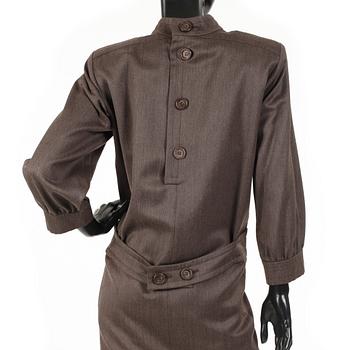 YVES SAINT LAURENT, a brown wool dress.