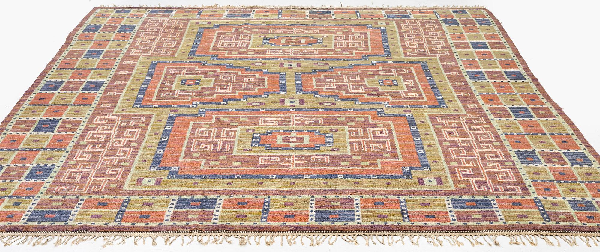 Märta Måås-Fjetterström, a carpet, 'Storkorset' ('Åhléns matta'), knotted pile, c. 380 x 323 cm, signed MMF.