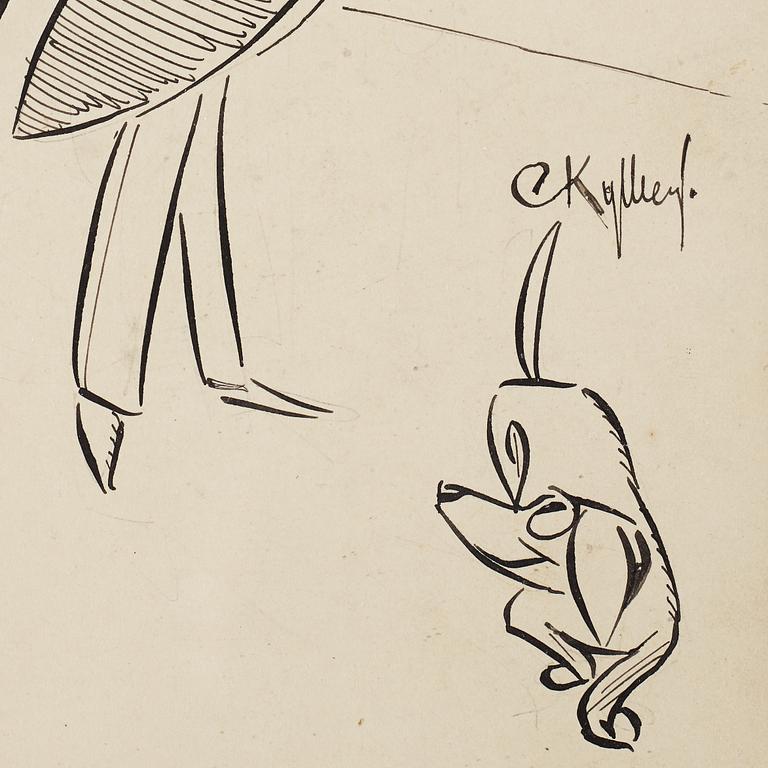 CARL KYLBERG, tusch, signerad CKylberg. "Två herrar på promenad".